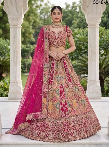 Pink Banarasi Silk and Gadhwal Silk Bridal Lehenga with German Zari Embroidery Bridal Lehenga Choli