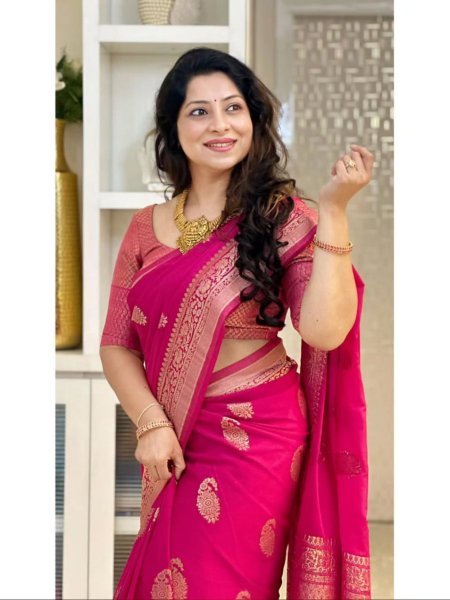 Pink Banarasi Soft Silk Saree with Designer Zari Border for Festive Functions Sarees 