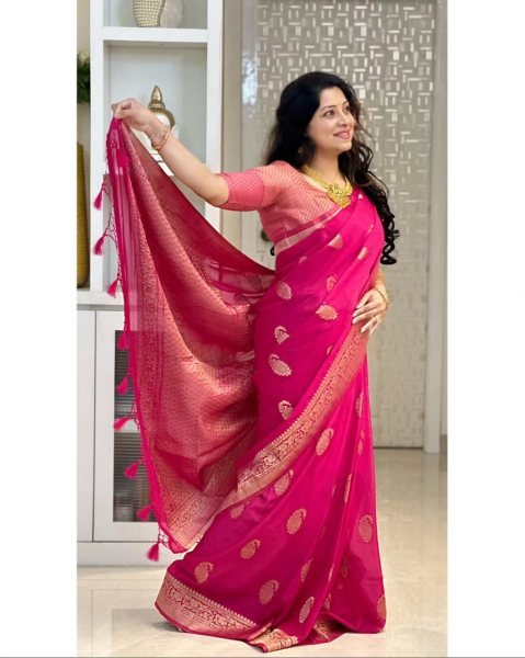 Pink Banarasi Soft Silk Saree with Designer Zari Border for Festive Functions Banarasi Saree Wholesale