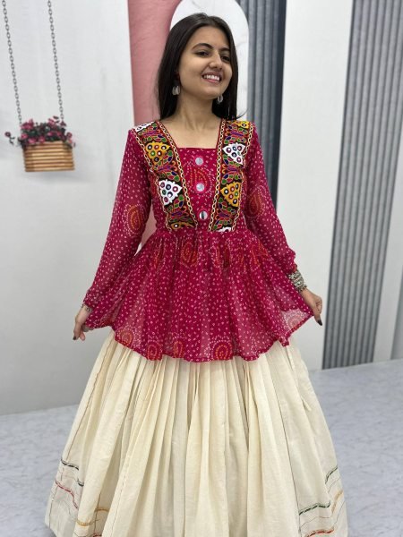 Pink Bandhej Khadi Cotton Lehenga Choli with Mirror Embroidery Navratri Vibes 2025  Lehenga