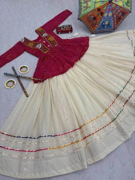 Pink Bandhej Khadi Cotton Lehenga Choli with Mirror Embroidery Navratri Vibes 2025 Navratri Lehnega Choli