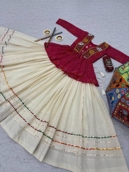 Pink Bandhej Khadi Cotton Lehenga Choli with Mirror Embroidery Navratri Vibes 2025 Navratri Lehnega Choli
