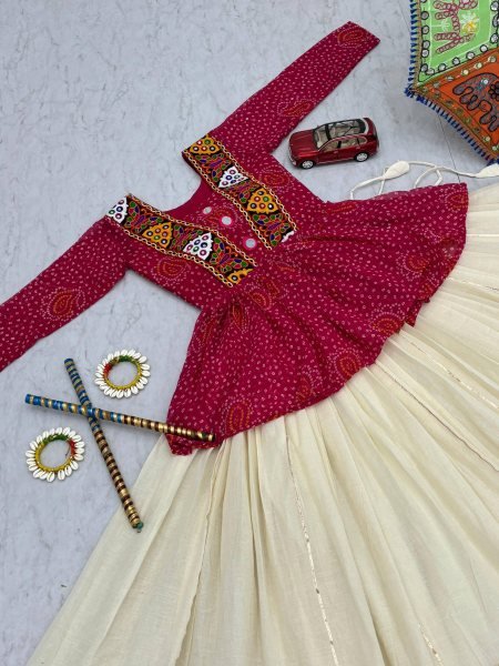 Pink Bandhej Khadi Cotton Lehenga Choli with Mirror Embroidery Navratri Vibes 2025 Navratri Lehnega Choli
