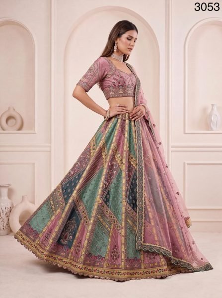 Pink Bridal Gadhwal Silk Lehenga with Dori Work  Zari Embroidery and Diamond Handwork Bridal Lehenga Choli
