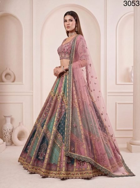 Pink Bridal Gadhwal Silk Lehenga with Dori Work  Zari Embroidery and Diamond Handwork Bridal Lehenga Choli