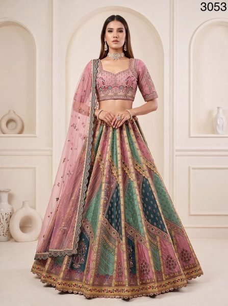 Pink Bridal Gadhwal Silk Lehenga with Dori Work  Zari Embroidery and Diamond Handwork Bridal Lehenga Choli