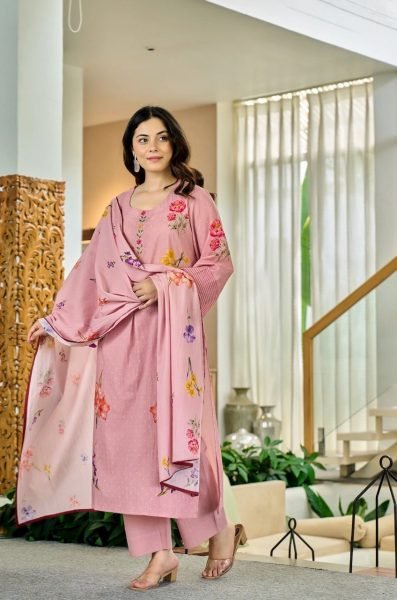 Pink Chanderi Butti Printed Kurta Set with Muslin Dupatta for Women Printed Kurtis