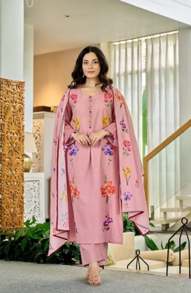 Pink Chanderi Butti Printed Kurta Set with Muslin Dupatta for Women Printed Kurtis