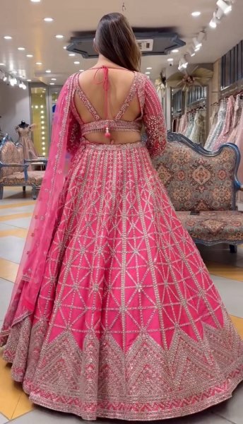 Pink Chinon Lehenga with Heavy Embroidery and 3M Flair Engagement Wear Designer Lehenga Choli