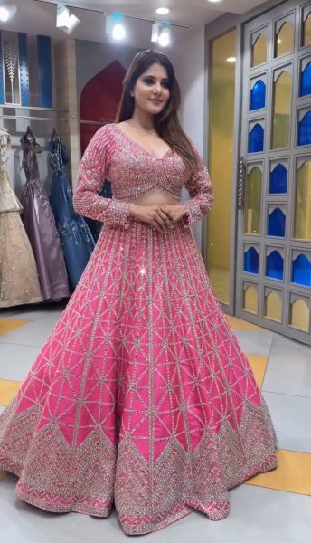 Pink Chinon Lehenga with Heavy Embroidery and 3M Flair Engagement Wear Designer Lehenga Choli