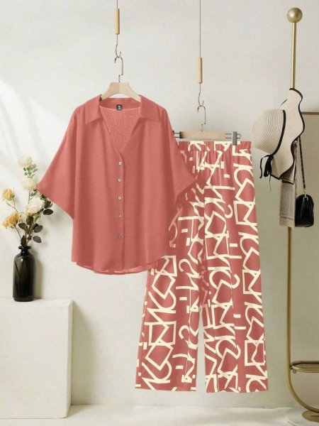 Pink Co ord Set With Graphic Palazzo Elegant Western Style For Women Kurtis
