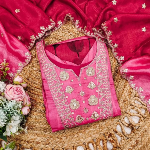 Pink color beautiful Chinon fabric glamorous partywear suit For Girls and Women Anarkali Kurtis 