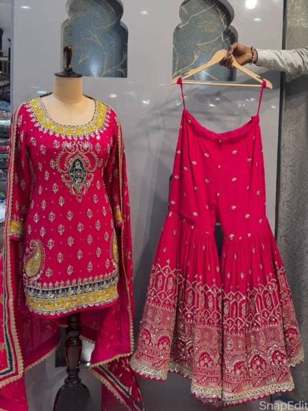 pink color Georegette with embrodery stitched sharara collection Ready To Wear Collection