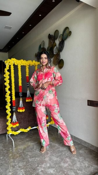 Pink Color Muslin Printed Co Ord Set CO ORD Sets