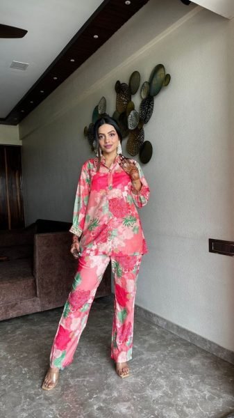 Pink Color Muslin Printed Co Ord Set CO ORD Sets