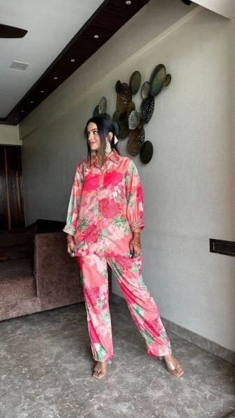 Pink Color Muslin Printed Co Ord Set CO ORD Sets