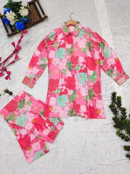 Pink Color Muslin Printed Co Ord Set CO ORD Sets