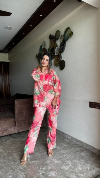 Pink Color Muslin Printed Co Ord Set CO ORD Sets