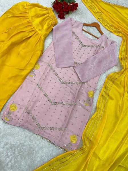 Pink Color Party Wear Heavy Sequence Work Top Dhoti With Fancy Dupatta   Ready To Wear Collection