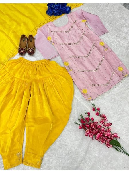 Pink Color Party Wear Heavy Sequence Work Top Dhoti With Fancy Dupatta   Ready To Wear Collection