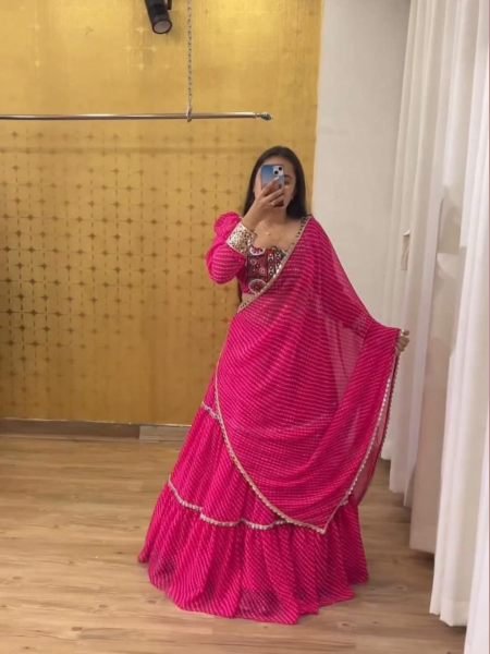 Pink Color Simple Lehenga Choli With Gamthi Work 