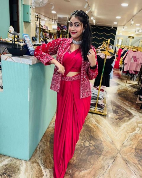 Pink Crepe Silk Ready Made Saree with Embroidered And Sequence Jacket Koti For Festive Wear Ready To Wear Saree 