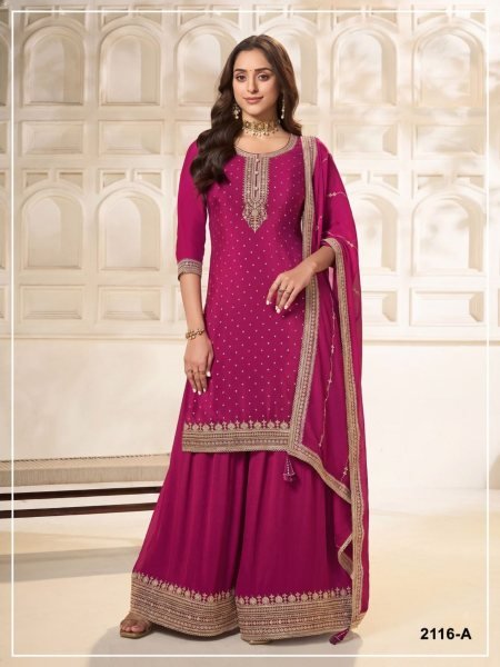 Pink Designer Dola Silk Salwar Suit with Embroidered Chinon Bottom for Festive Wear 