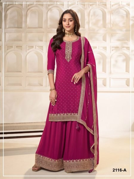 Pink Designer Dola Silk Salwar Suit with Embroidered Chinon Bottom for Festive Wear Designer Plazzo Salwar Suits Wholesale