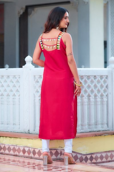 Pink Designer Kutchi Kurti Roman Silk with Mirror Patch Traditional Sleeveless Festive Wear  Navratri Collection