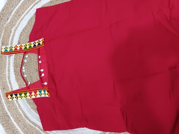 Pink Designer Kutchi Kurti Roman Silk with Mirror Patch Traditional Sleeveless Festive Wear  Navratri Collection