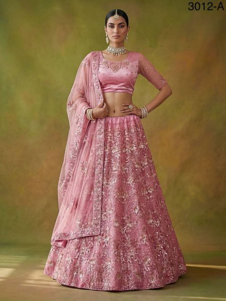 Pink Designer Net Lehenga Choli with Floral Sequins Work for Wedding Wear  Lehenga