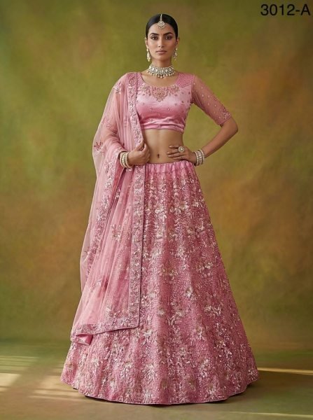 Pink Designer Net Lehenga Choli with Floral Sequins Work for Wedding Wear Designer Lehenga Choli