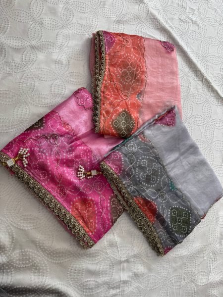 Dapper Pink Designer Space Silk Bandhani Print Saree with Bhungali Work Silk Sarees Wholesale