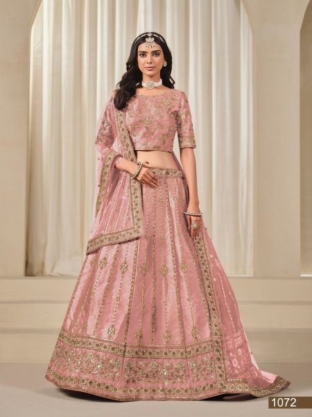 Pink Embroidered Art Silk Wedding Lehenga Manufacturer Designer Lehenga Choli