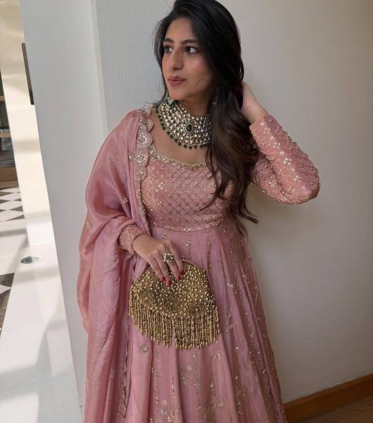 Pink Embroidered Chinon Silk Lehenga with Gown and Dupatta from Manufacturer Ready To Wear Collection