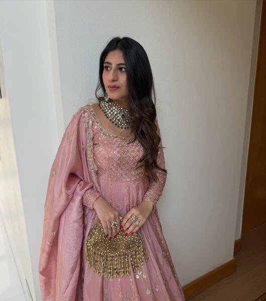 Pink Embroidered Chinon Silk Lehenga with Gown and Dupatta from Manufacturer Ready To Wear Collection