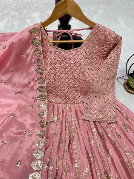 Pink Embroidered Chinon Silk Lehenga with Gown and Dupatta from Manufacturer Ready To Wear Collection