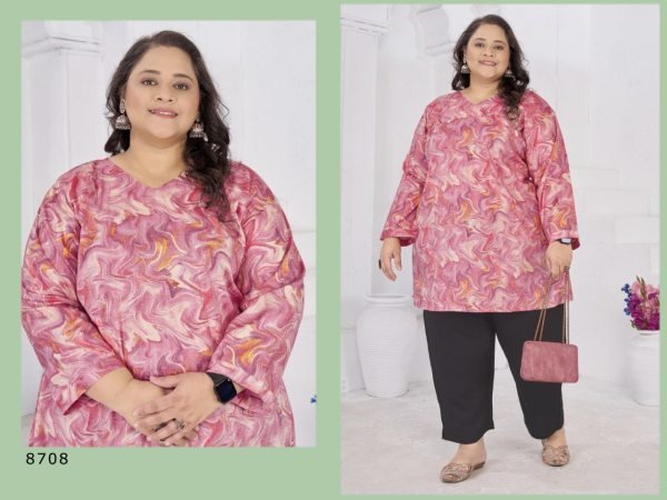 Pink Fashionable Extended Size Women   s Rayon Casual Top Plus Size Kurti / Gown