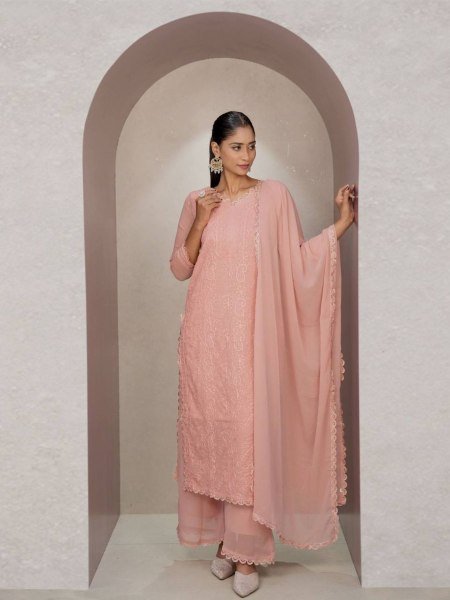 Pink Fox Georgette Chikankari Kurti and Dupatta Export Quality Now Launched 