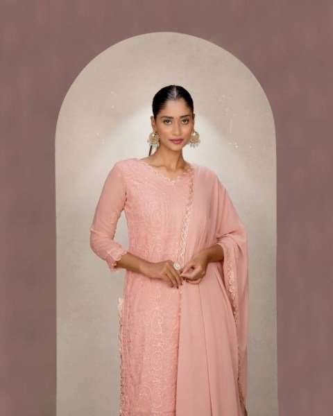 Pink Fox Georgette Chikankari Kurti and Dupatta Export Quality Now Launched Lucknowi Chikankari Kurtis Wholesale