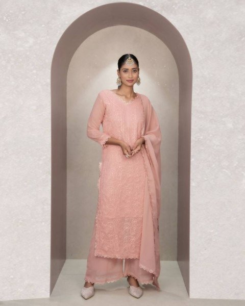 Pink Fox Georgette Chikankari Kurti and Dupatta Export Quality Now Launched Lucknowi Chikankari Kurtis Wholesale