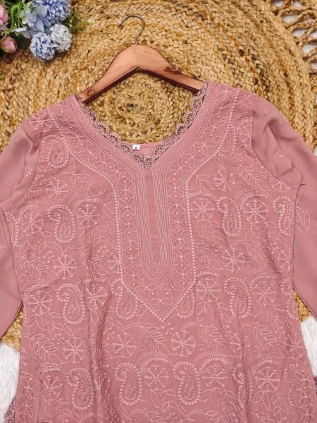 Pink Fox Georgette Chikankari Kurti and Dupatta Export Quality Now Launched Lucknowi Chikankari Kurtis Wholesale