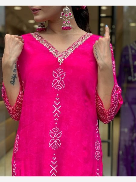 New Pink Color Pure Cotton Printed Kurti Set At Best Rate 3 Piece Kurti Set