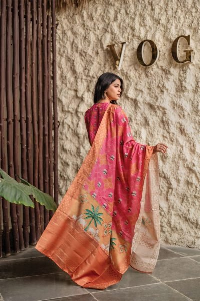 Pink French Crepe Printed Kurti with Viscose Bottom and Silk Printed Dupatta Printed Kurtis