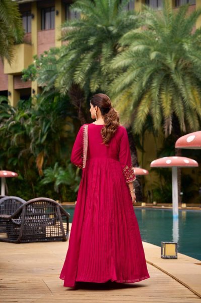Pink Georgette Anarkali Gown with Pant and Dupatta Designer Embroidery Work for Celebrations Anarkali Kurtis 