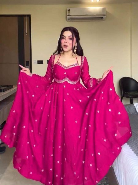 Pink Georgette Embroidery Anarkali Suit Set with Dupatta Ready to Wear for Celebrations