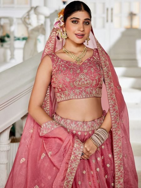 Pink Golden Tissue Bridal Lehenga with Sequin Work Wedding Wear at Manufacturer Price Bridal Lehenga Choli