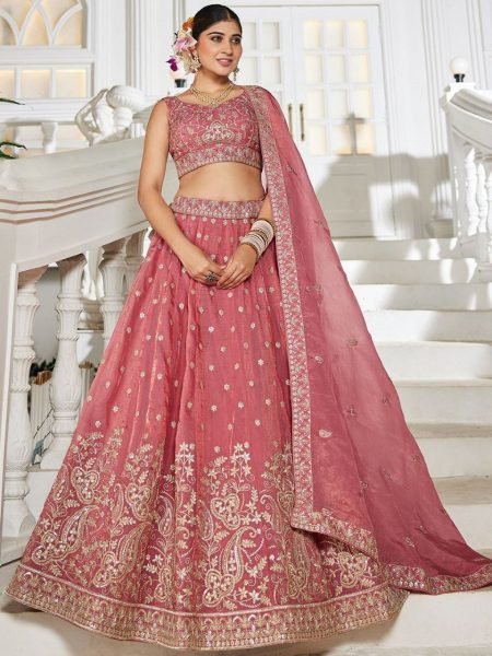 Pink Golden Tissue Bridal Lehenga with Sequin Work Wedding Wear at Manufacturer Price Bridal Lehenga Choli