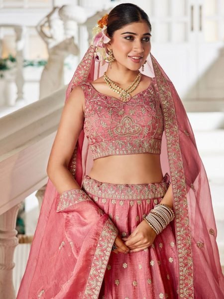 Pink Golden Tissue Bridal Lehenga with Sequin Work Wedding Wear at Manufacturer Price Bridal Lehenga Choli
