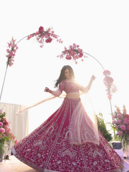 Pink Heavy Slub Silk Lehenga Choli with Dori Sequins Work for Wedding Wear  Lehenga